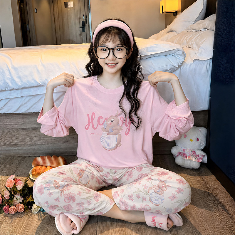 中大童女童长袖睡衣居家慵懒套装图片