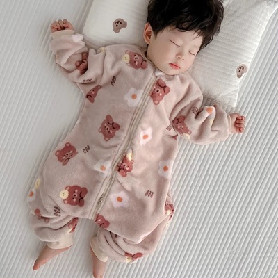 三头拉链儿童连体睡衣珊瑚法兰绒