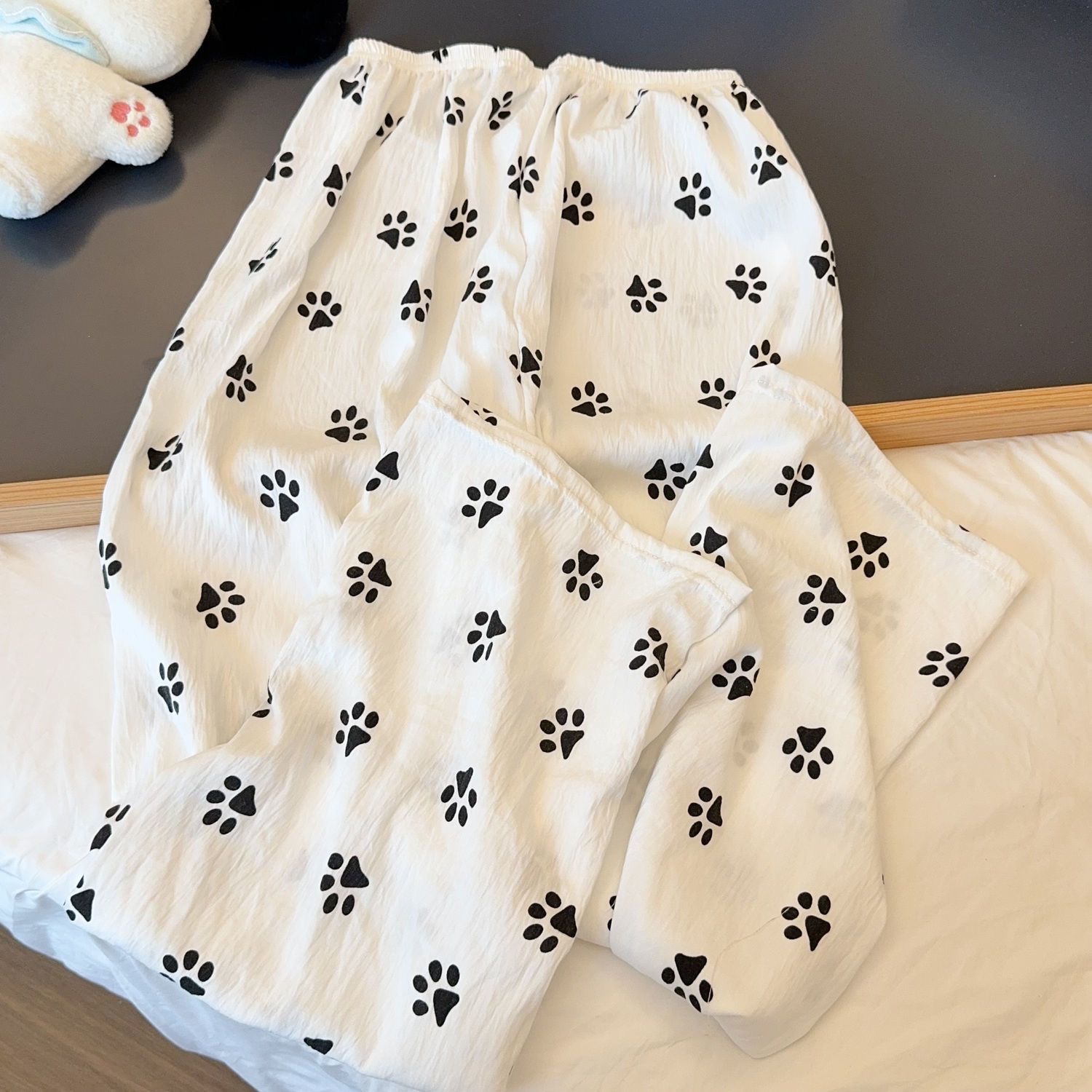 白色狗狗脚印云朵棉睡裤女可外穿