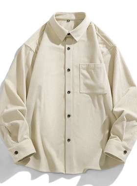 灯芯绒名创优品日系衬衫男秋季cityboy学院风叠穿港风男生衬衣