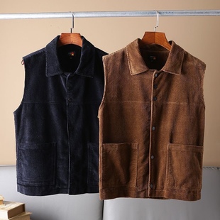 复古街头阿美咔叽灯芯绒质感男士 大口袋休闲背心马甲外套潮 春秋季