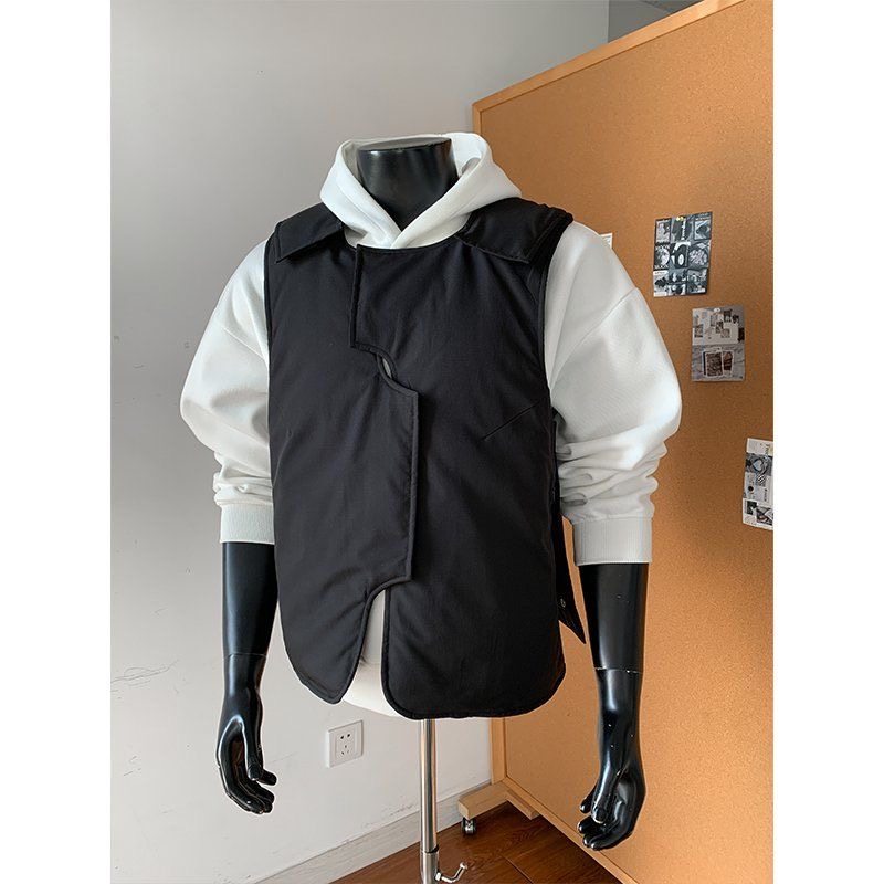 YIYJANGDE 2025新款男士无袖魔术贴棉马甲时尚拼接宽松情侣百搭女,男装,常规马甲,淘宝优惠券,粉丝福利购,淘宝优惠卷