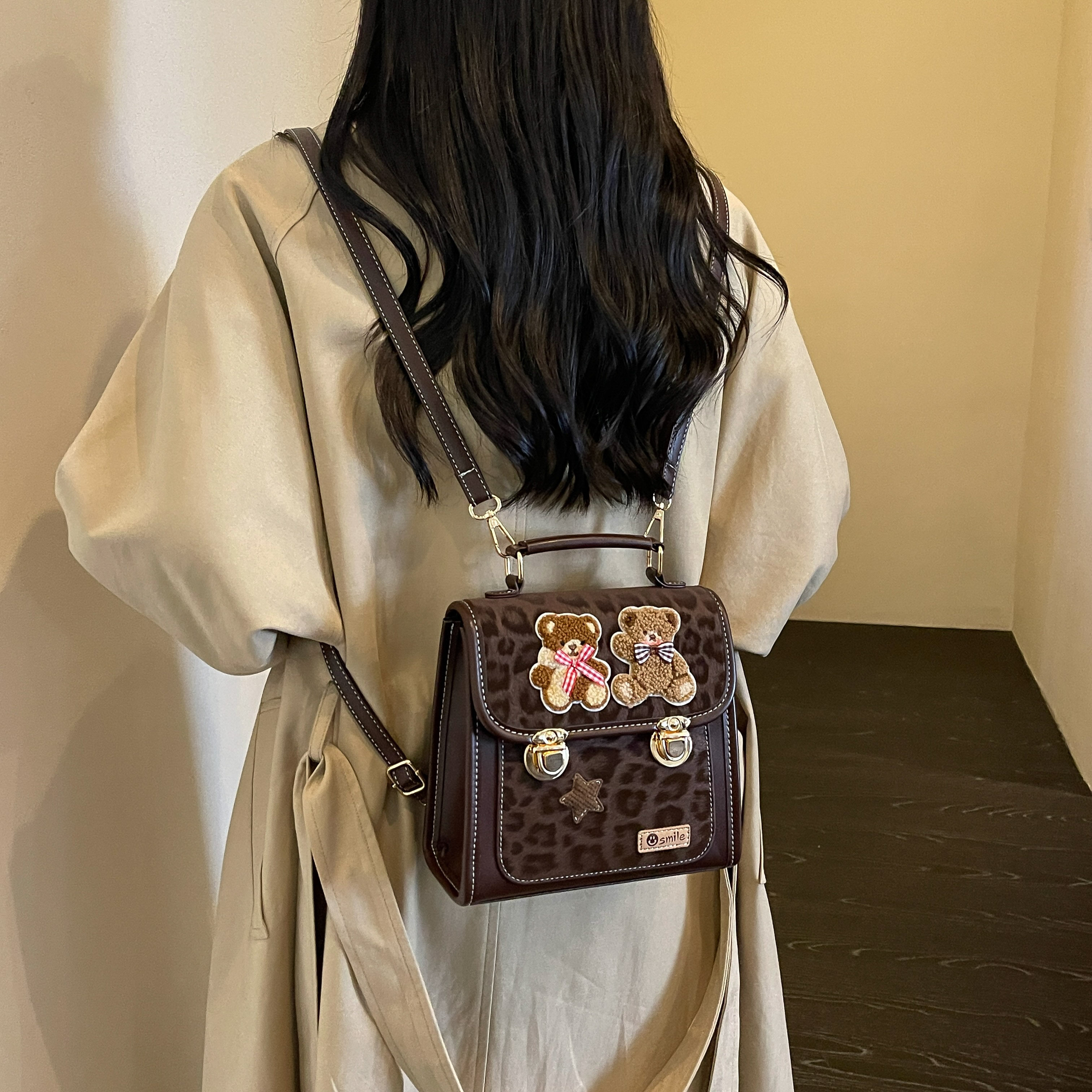 多功能背包女款可爱复古小方包2026新款学院风手提单肩双肩斜挎包