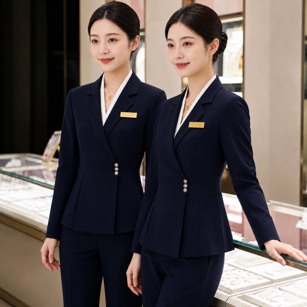 深蓝色西装外套女高端金店珠宝店酒店前台经理工作服气质职业套装