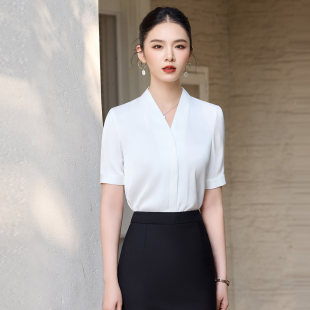 高级感职业气质西装 短袖 2026新款 女夏季 内搭通勤衬衣 V领衬衫