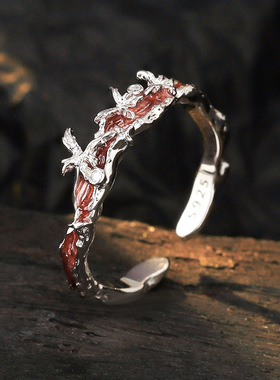 韩版小众纯银滴釉异形蝴蝶食指戒