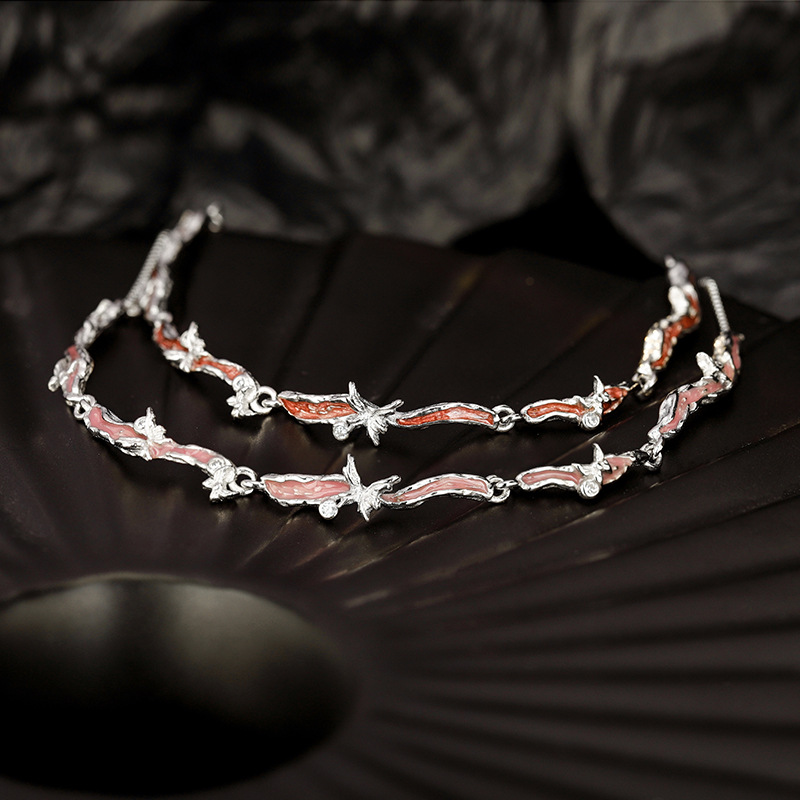 韩版小众S925纯银滴釉蝴蝶手链