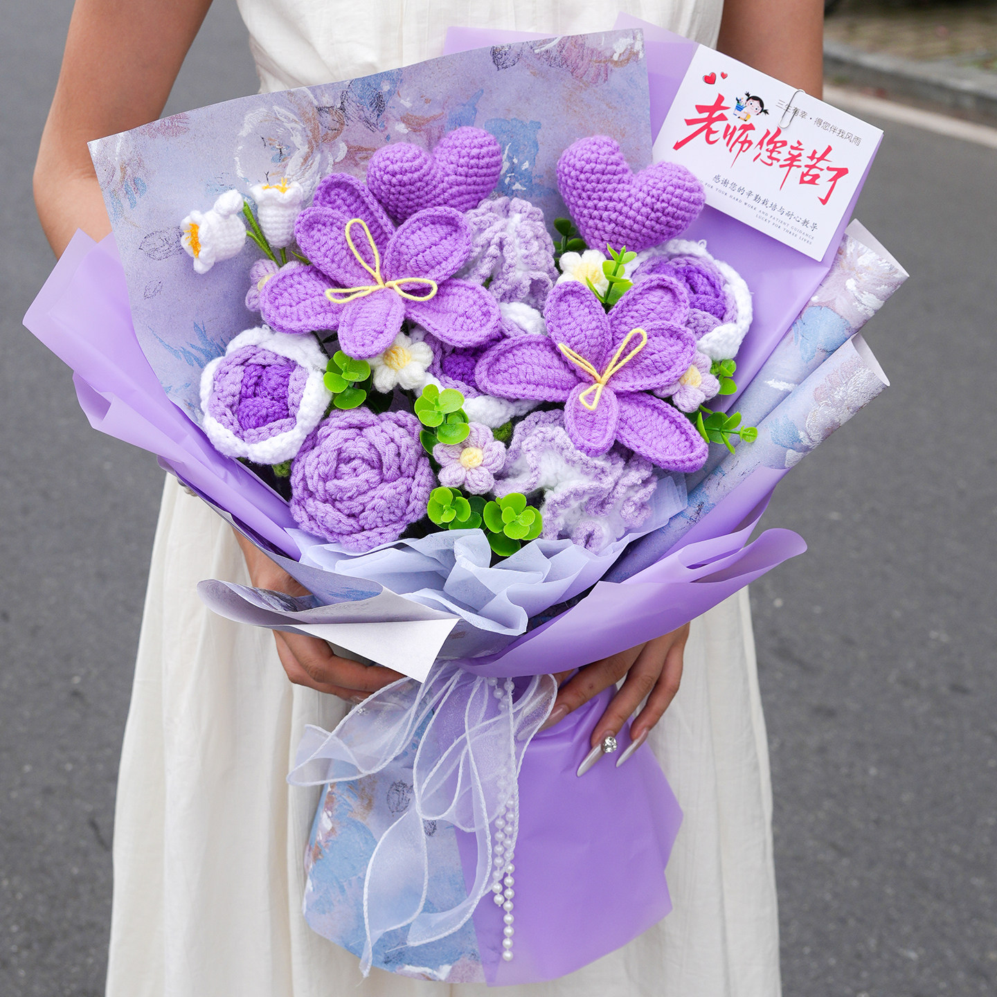 实用中考毕业生日礼物手工钩针编织康乃馨毛线花束送女友老师妈妈