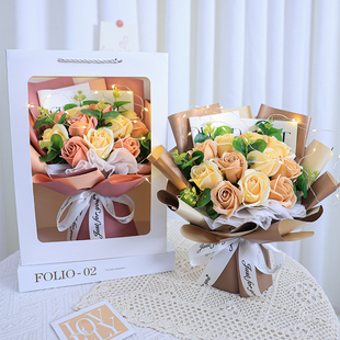 创意玫瑰花束香皂花永生仿真假花拍照道具生日礼物送女生朋友闺蜜