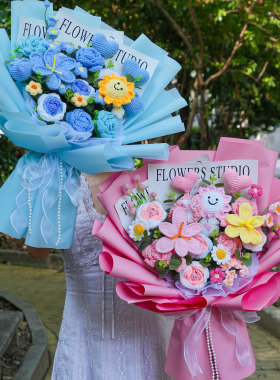 手工编织玫瑰毛线花仿真郁金香花束成品实用生日礼物送女闺蜜老婆
