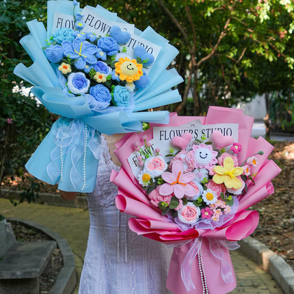 手工编织玫瑰毛线花仿真郁金香花束成品实用生日礼物送女闺蜜老婆