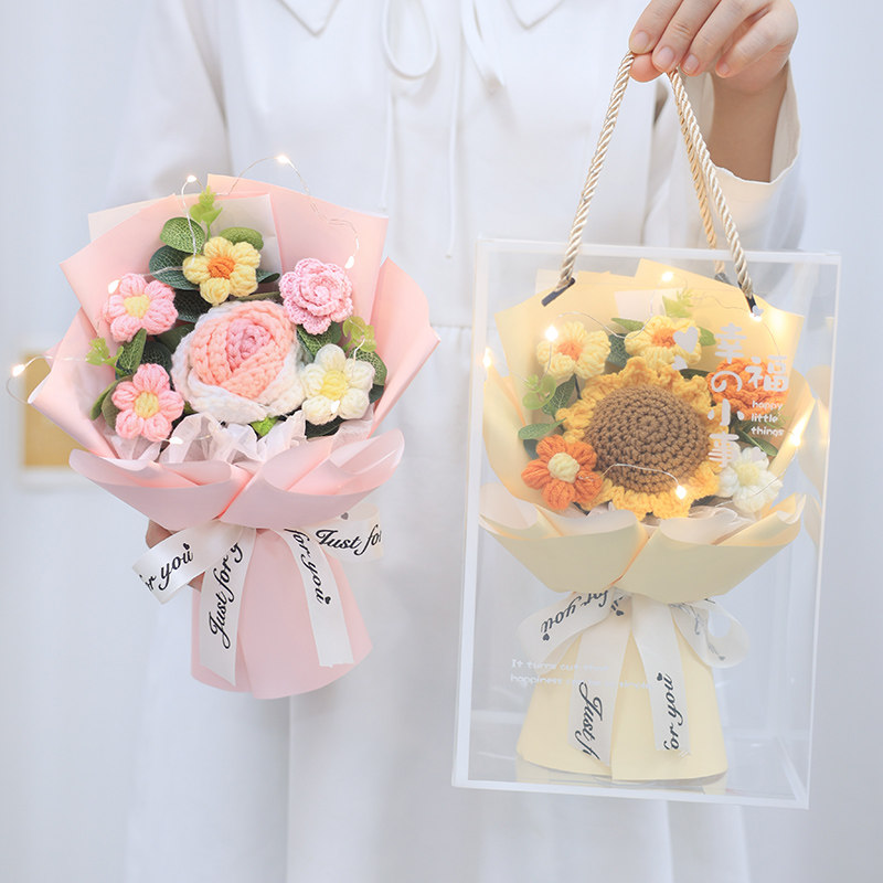 创意生日礼物手工针织康乃馨向日葵毛线花束礼盒送女朋友老师妈妈