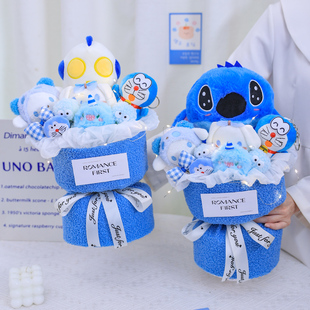 创意奥特曼玩偶花束史迪仔公仔仿真花生日礼物送男生女友儿童孩子