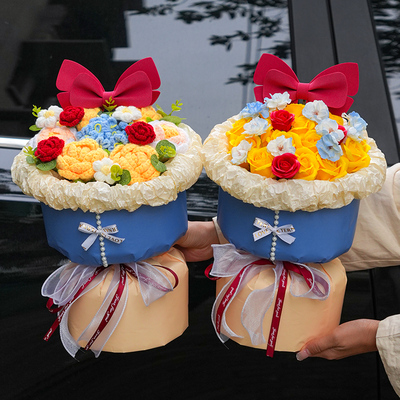 创意白雪公主花束针织玫瑰毛线花