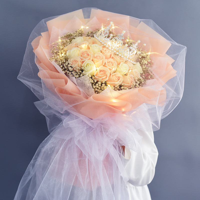 玫瑰满天星花束仿真永生女友闺蜜