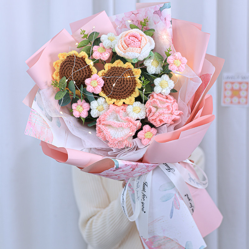 礼物针织毛线大花束康乃馨手捧花