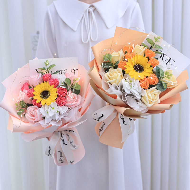 仿真花玫瑰向日葵花束永生花成品