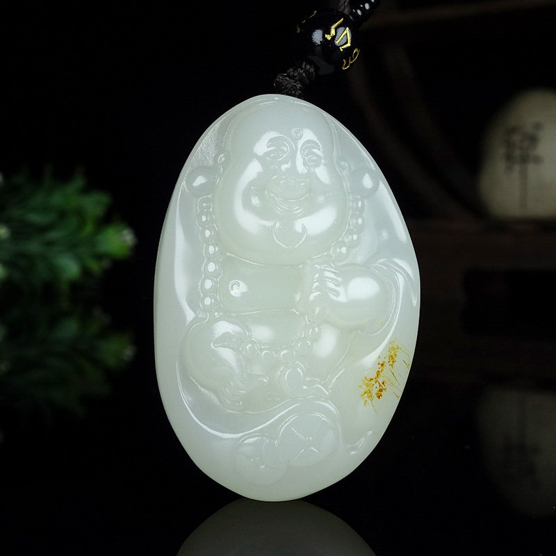 和田玉弥勒佛吊坠男女款羊脂玉白玉笑佛玉坠挂件玉石大肚佛项链坠