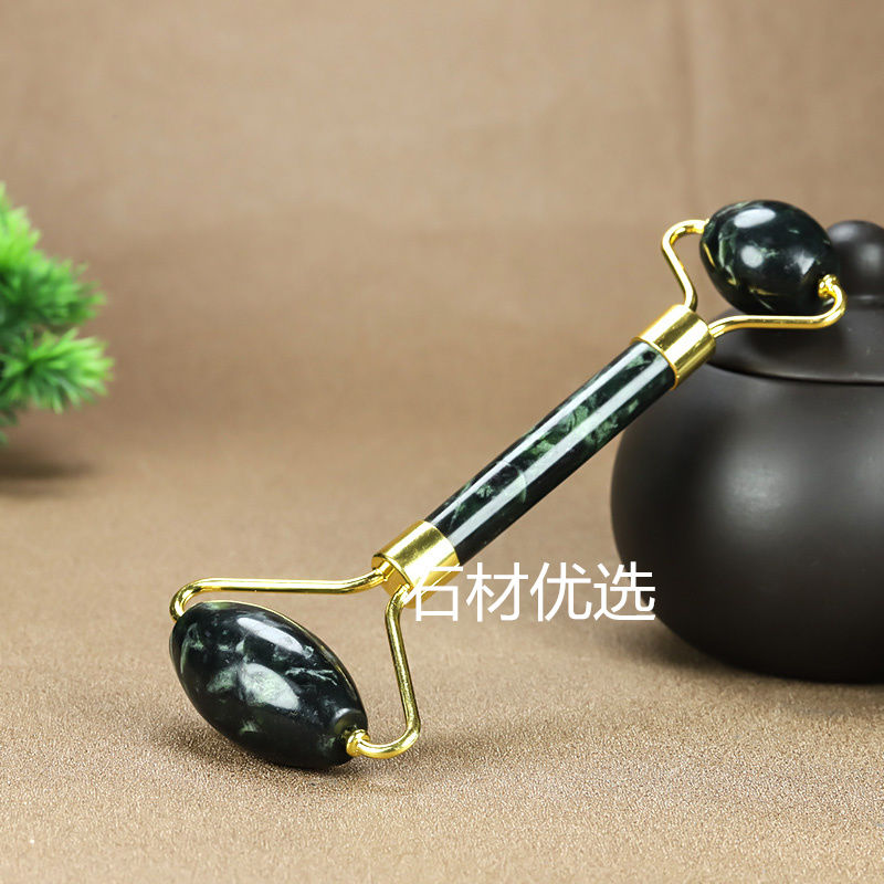 西藏藏玉天然药王石滚轮脸部按摩器双头玉滚轮面部专用玉石按摩棒