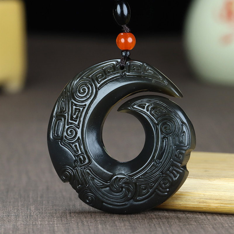 墨玉扭转乾坤挂件平安扣龙毛衣链