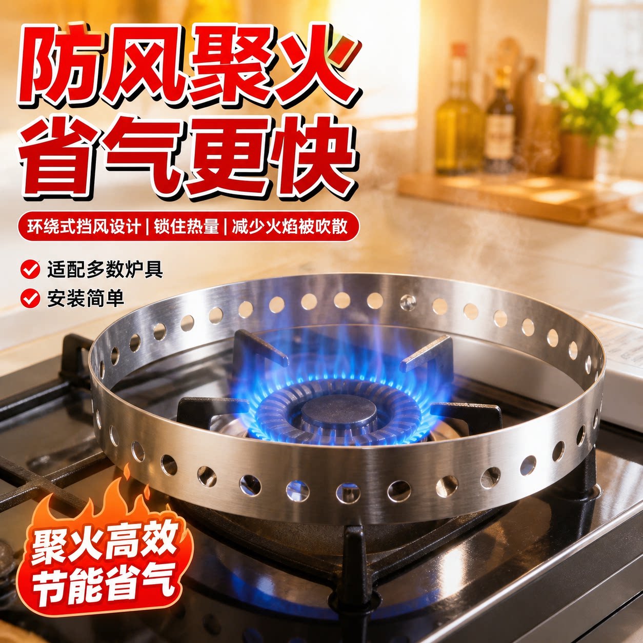 不锈钢燃气灶防风圈户外可调图片