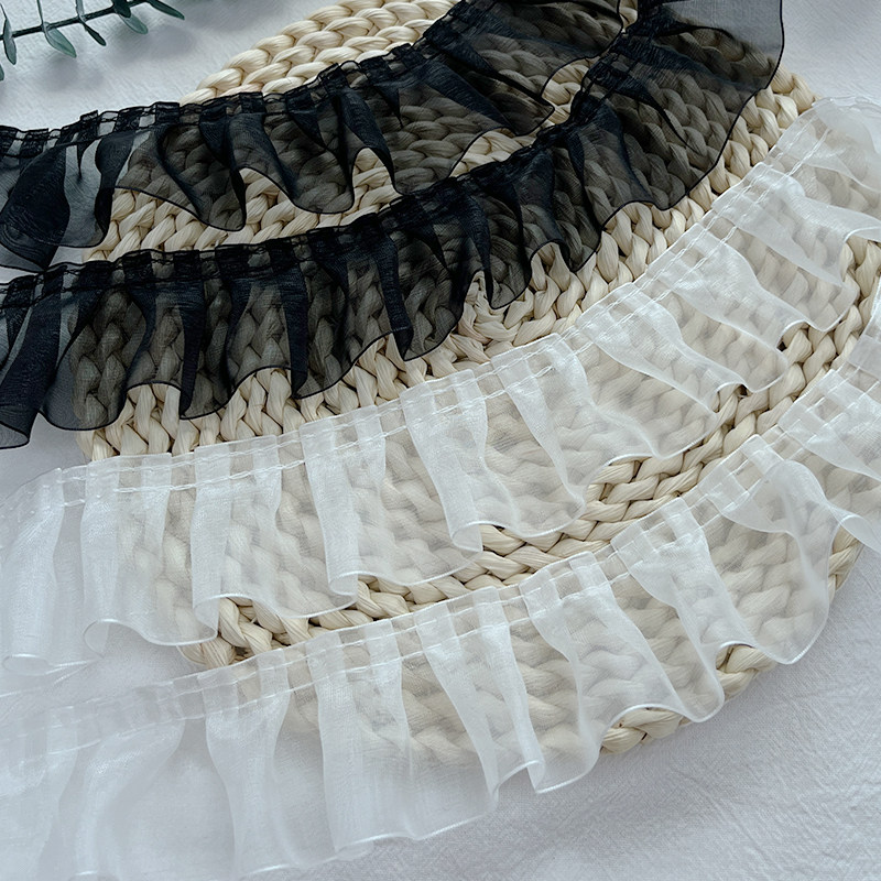 黑色白色欧根纱蕾丝花边褶皱荷叶边服装裙摆辅料娃衣手工diy布料,居家布艺,海绵垫/布料/面料/手工diy,淘宝优惠券,粉丝福利购,淘宝优惠卷