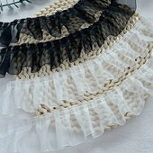 黑色白色欧根纱蕾丝花边褶皱荷叶边服装 裙摆辅料娃衣手工diy布料