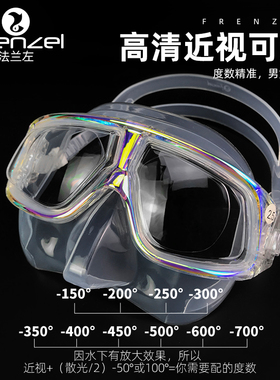 FRENZEL法兰左 鲸彩自由潜近视面镜 超轻舒适 软硅胶美人鱼面镜