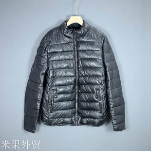 微瑕疵 外贸原单 青年PU男冬季加绒加厚仿皮 绗缝亮面加厚夹克棉