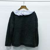 摇粒绒套头打底衫 外贸原单 复古甜美荷叶花边领长袖