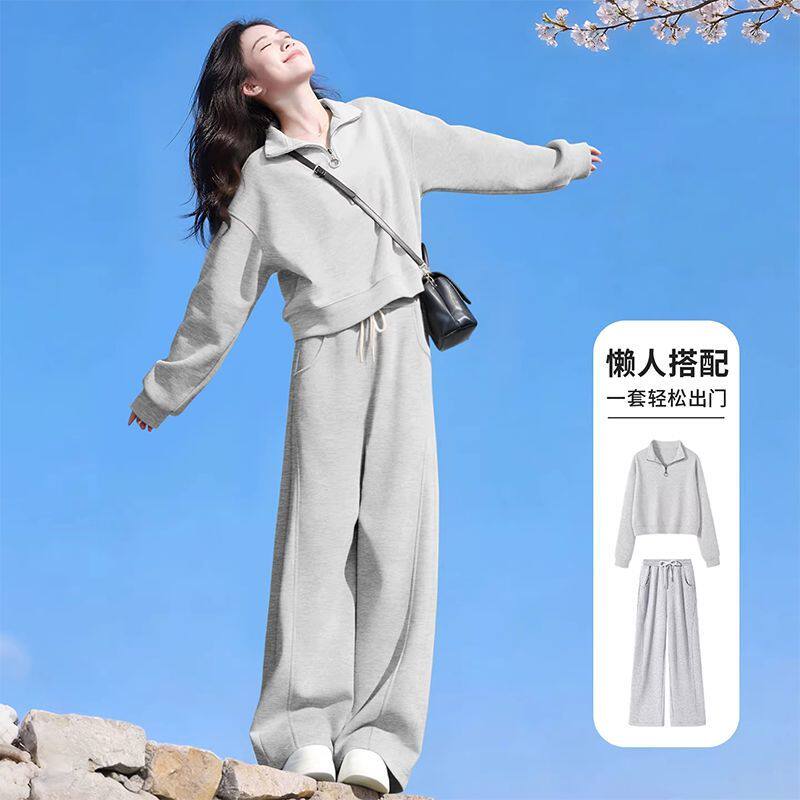 优品灰色运动套装女2026新款早春女装高中生卫衣裤子两件套