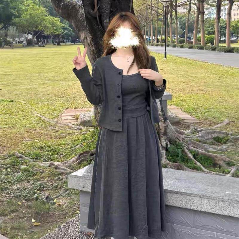 早春韩系大码开衫半身裙套装女秋季胖mm小个子2026超火穿搭一整套
