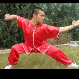 表演服短袖仿真丝太极服少儿童演出服装春夏季加边武术服装练功服