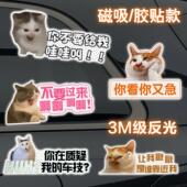 meme猫咪搞笑反光车贴迷因猫磁吸表情包可爱女司机汽车车尾装 饰贴
