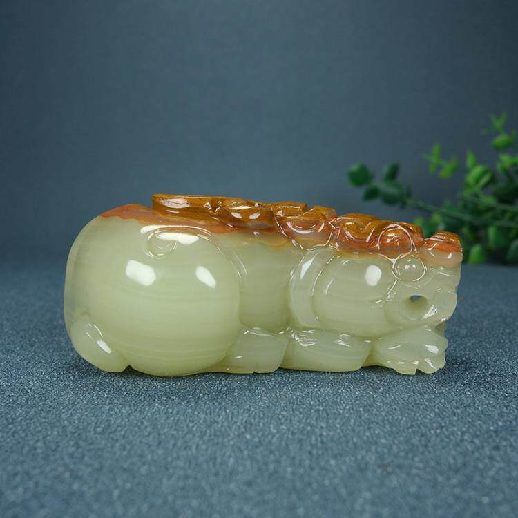 天然和田玉貔貅手把件青白玉籽料招财进宝貔貅把玩件貔貅玉摆件