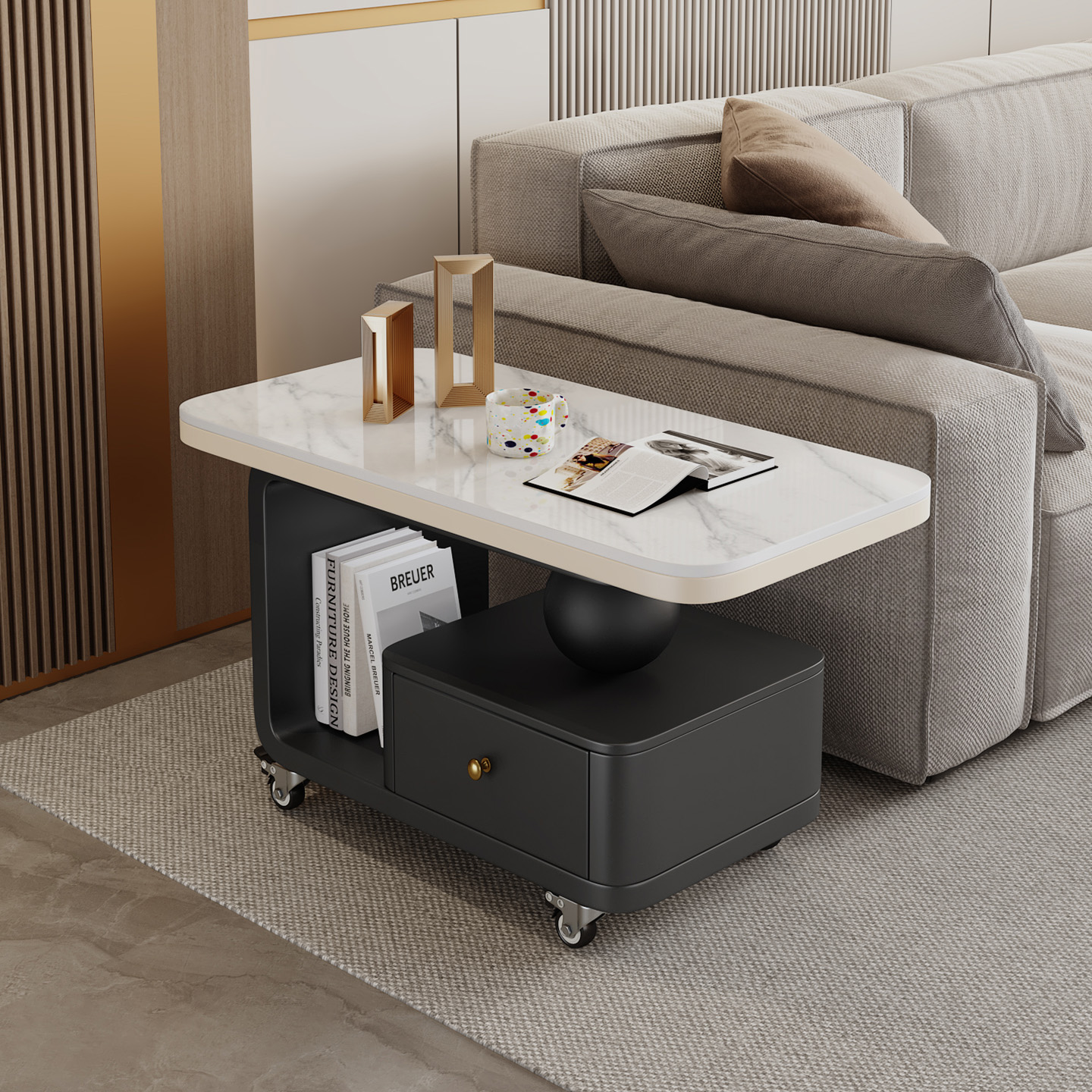 可移动边几小户型沙发边几客厅家用2025奶油风高级感长方形带轮