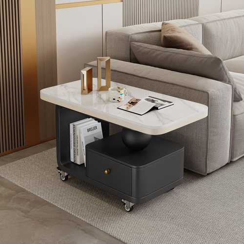 可移动边几小户型沙发边几客厅家用2025奶油风高级感长方形带轮