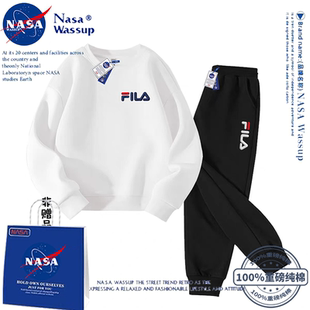 NASA春秋季中大童仿刺绣印花圆领卫衣新款加绒男童外穿潮班服定制