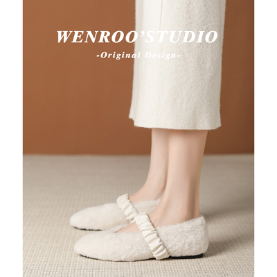 法式浅口加绒玛丽珍毛毛鞋女秋冬