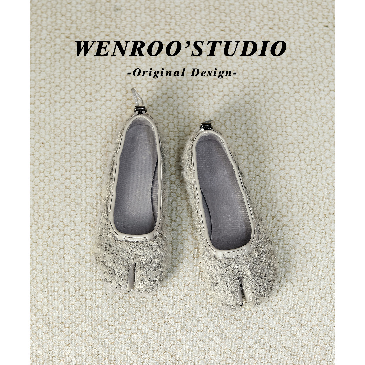 复古束带分趾羊羔毛毛鞋女2025秋冬新款灰色加绒平底浅口棉单鞋,女鞋,浅口单鞋,淘宝优惠券,粉丝福利购,淘宝优惠卷