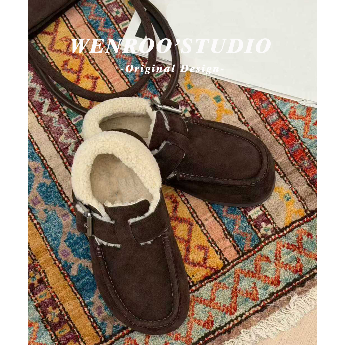 咖色翻毛真皮加绒全包勃肯鞋外穿