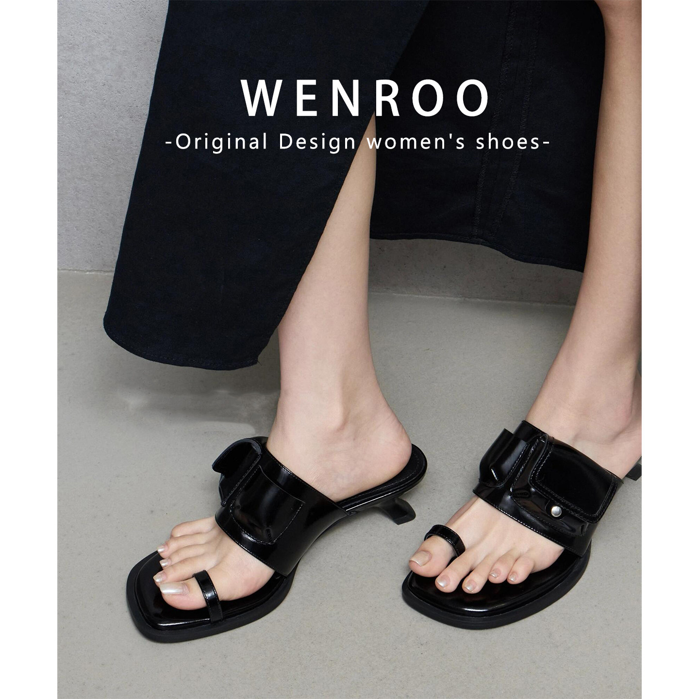 小众设计黑色细跟凉鞋女夏外穿2026新款复古绝美方头高跟套趾拖鞋