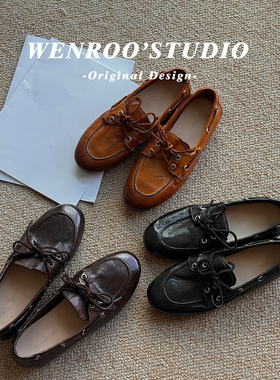 水洗马皮！复古蝴蝶结平底乐福小皮鞋女2026新款擦色玛丽珍单鞋