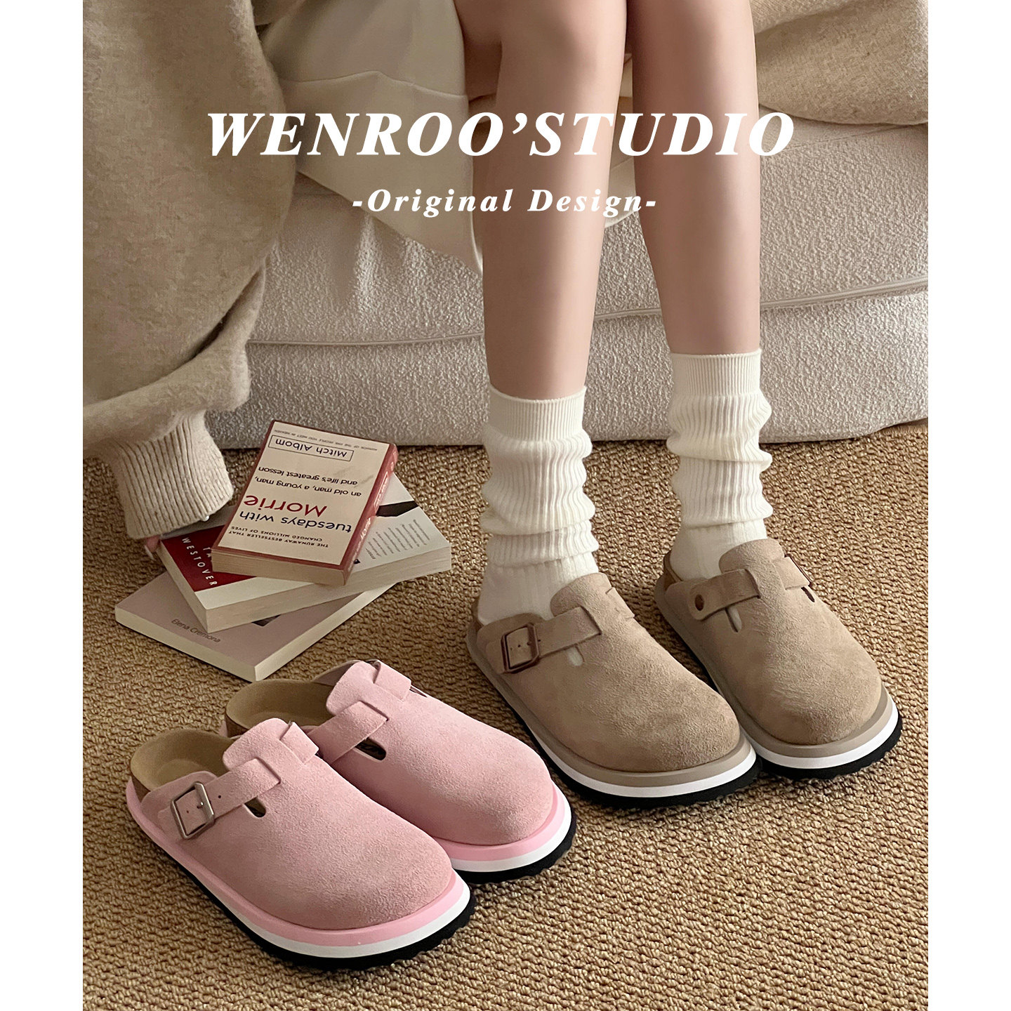 牛皮版！真皮厚底勃肯鞋女外穿2026春季新款复古一脚蹬包头半拖鞋