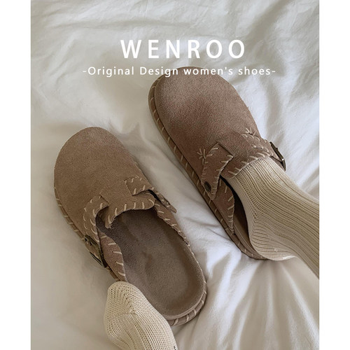 沙色编织缝线厚底勃肯鞋女外穿