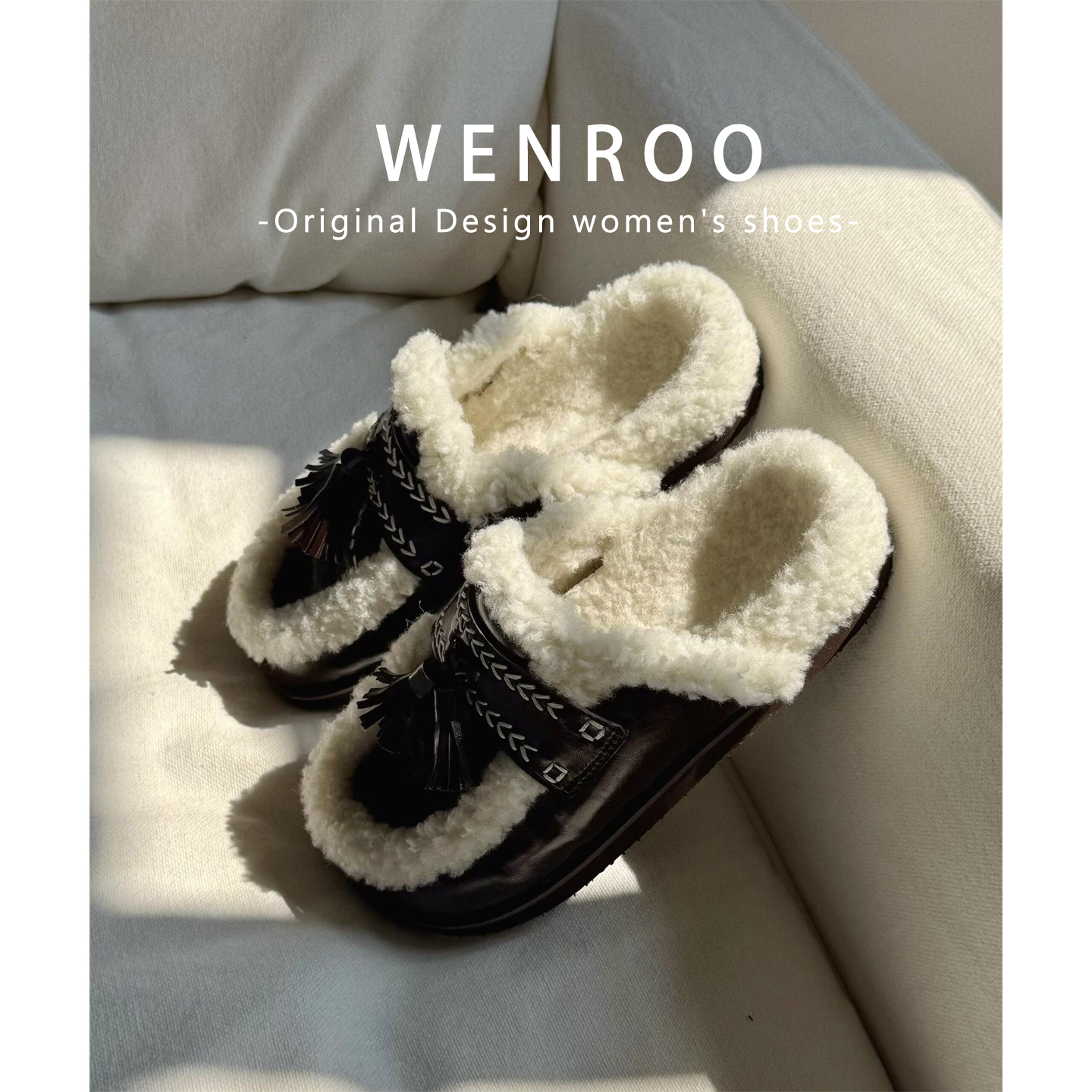 真皮咖色加绒勃肯棉鞋女外穿秋冬