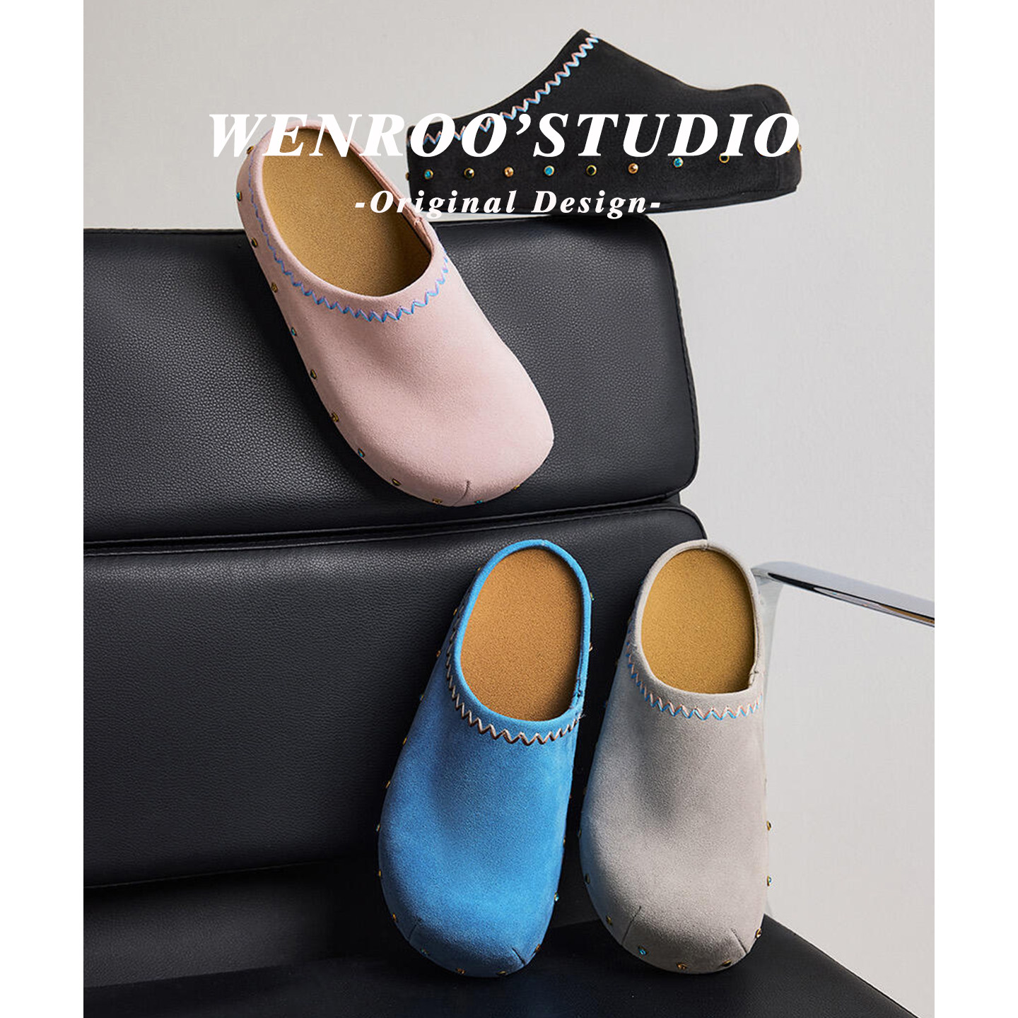 高级感水钻绣线厚底勃肯鞋女外穿2026春夏新款内增高包头半拖凉鞋