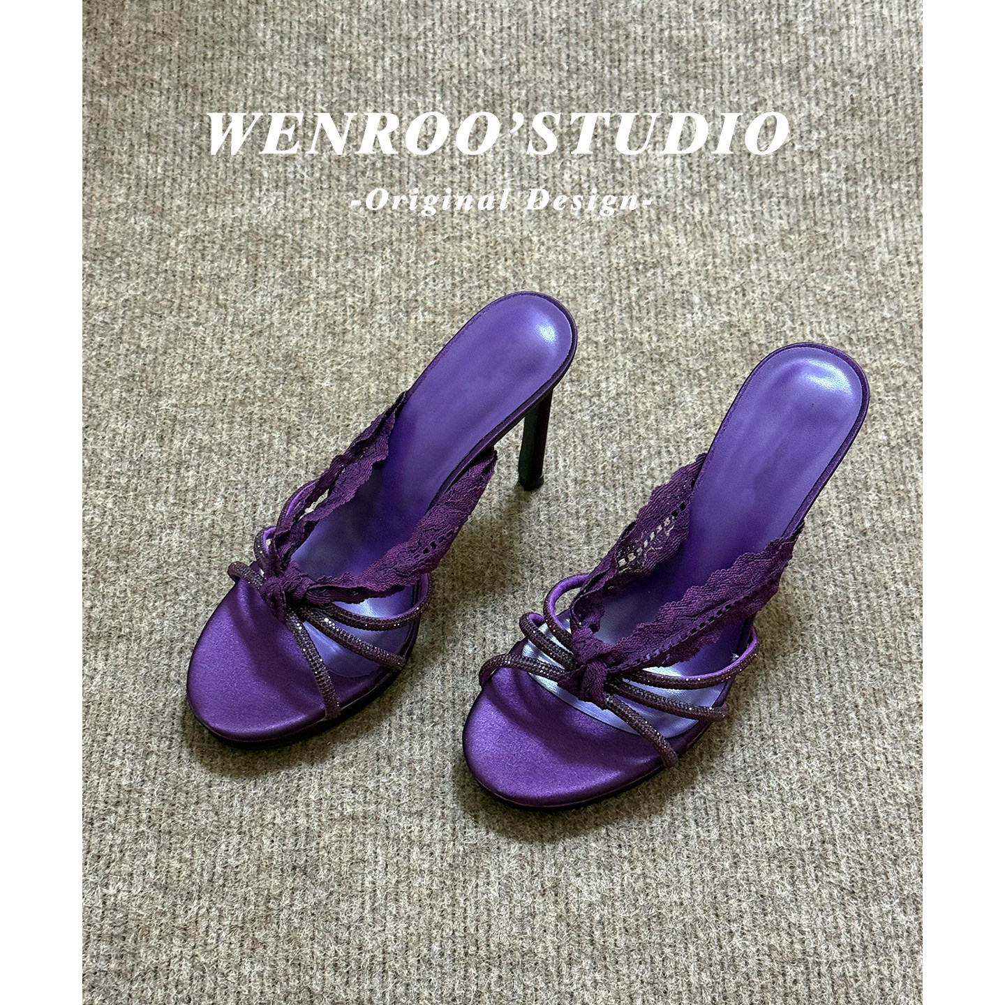 性感辣妹水钻一字带细跟凉鞋女外穿2026夏季新款紫色绝美高跟凉拖