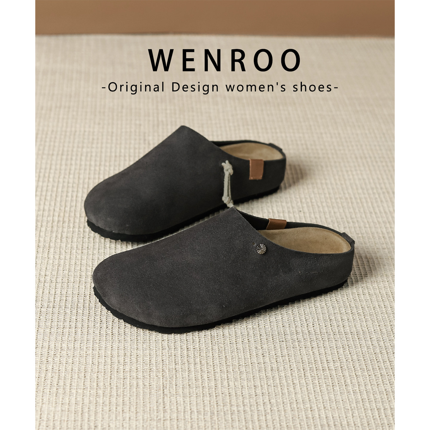 灰色复古厚底束勃肯鞋女外穿2026秋季新款休闲真皮懒人包头半拖鞋