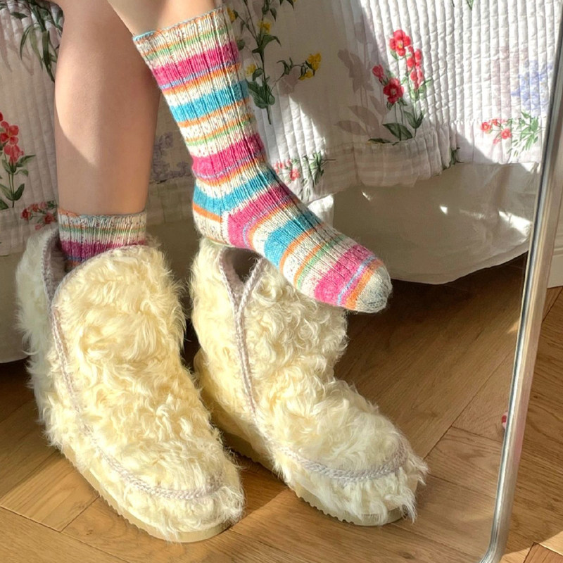 网红白色羊羔厚底毛毛鞋女冬外穿